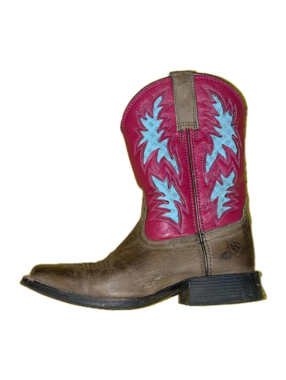 Ariat Little Kids Youth Sz 1 D Pink Teal Brown Leather Cowboy Western Boots